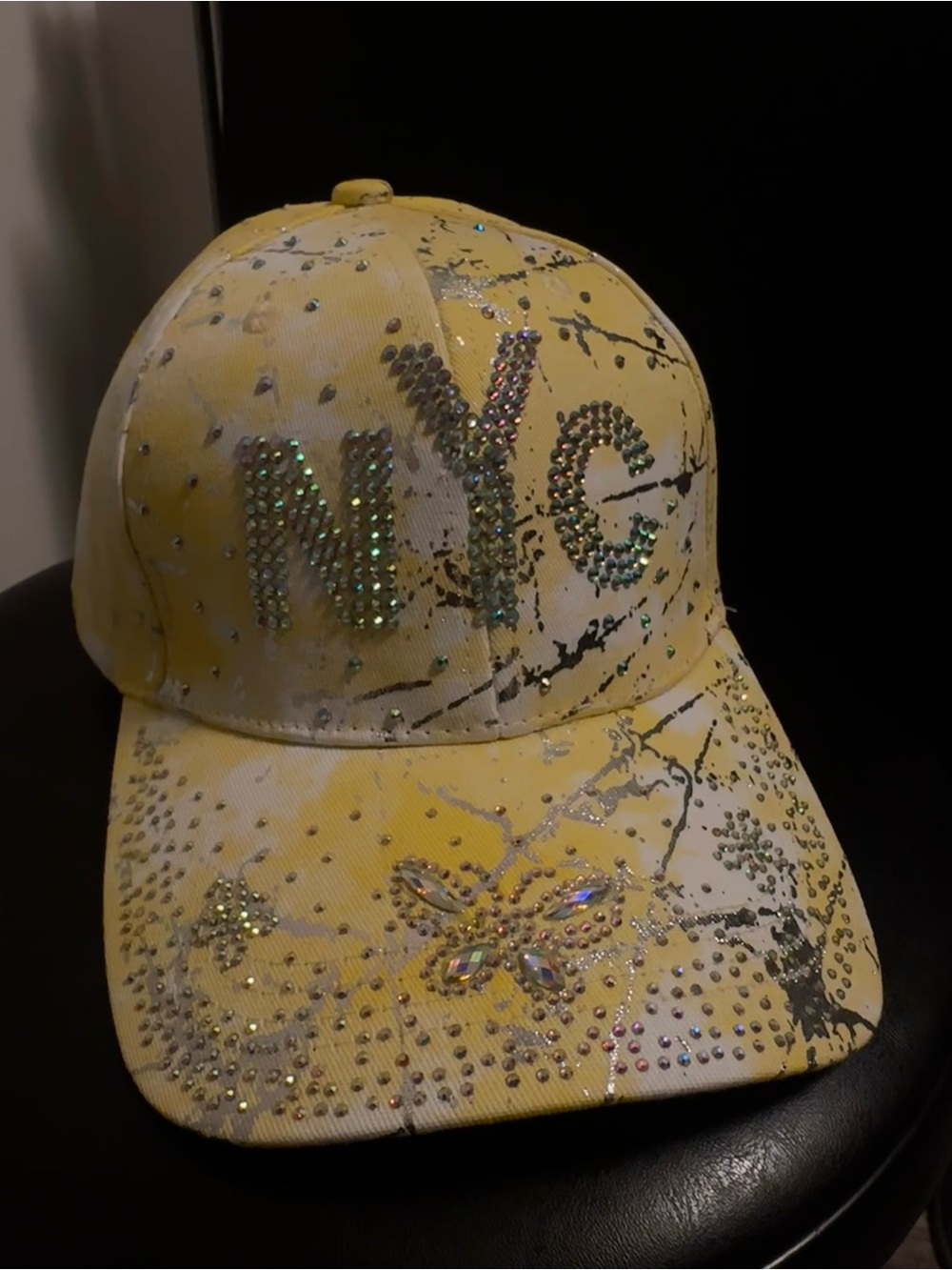 Yellow Rhinestone NYC Embellished Baseball Cap